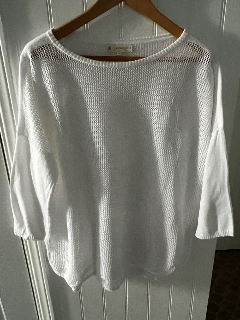 Indigenous White Open-Weave Crewneck Sweater